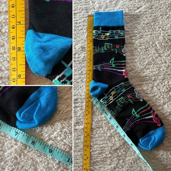 Abstract Music Notes Crew Socks For Adults Black Colorful Design Musician Singer - Picture 5 of 5